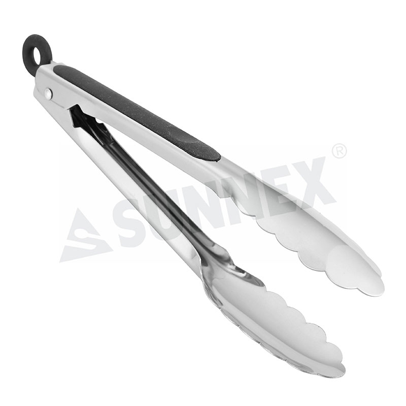 Stainless Steel Serving Tongs dengan Soft Grip Handle Warna Hitam