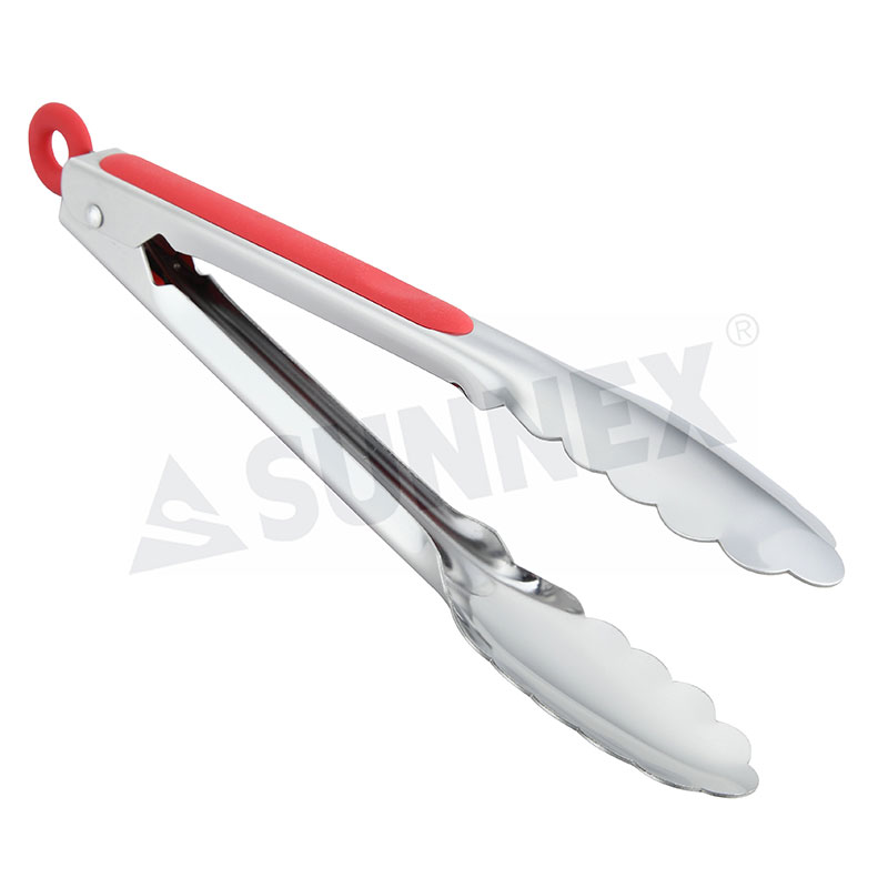 Stainless Steel Serving Tongs dengan Soft Grip Handle Warna Merah